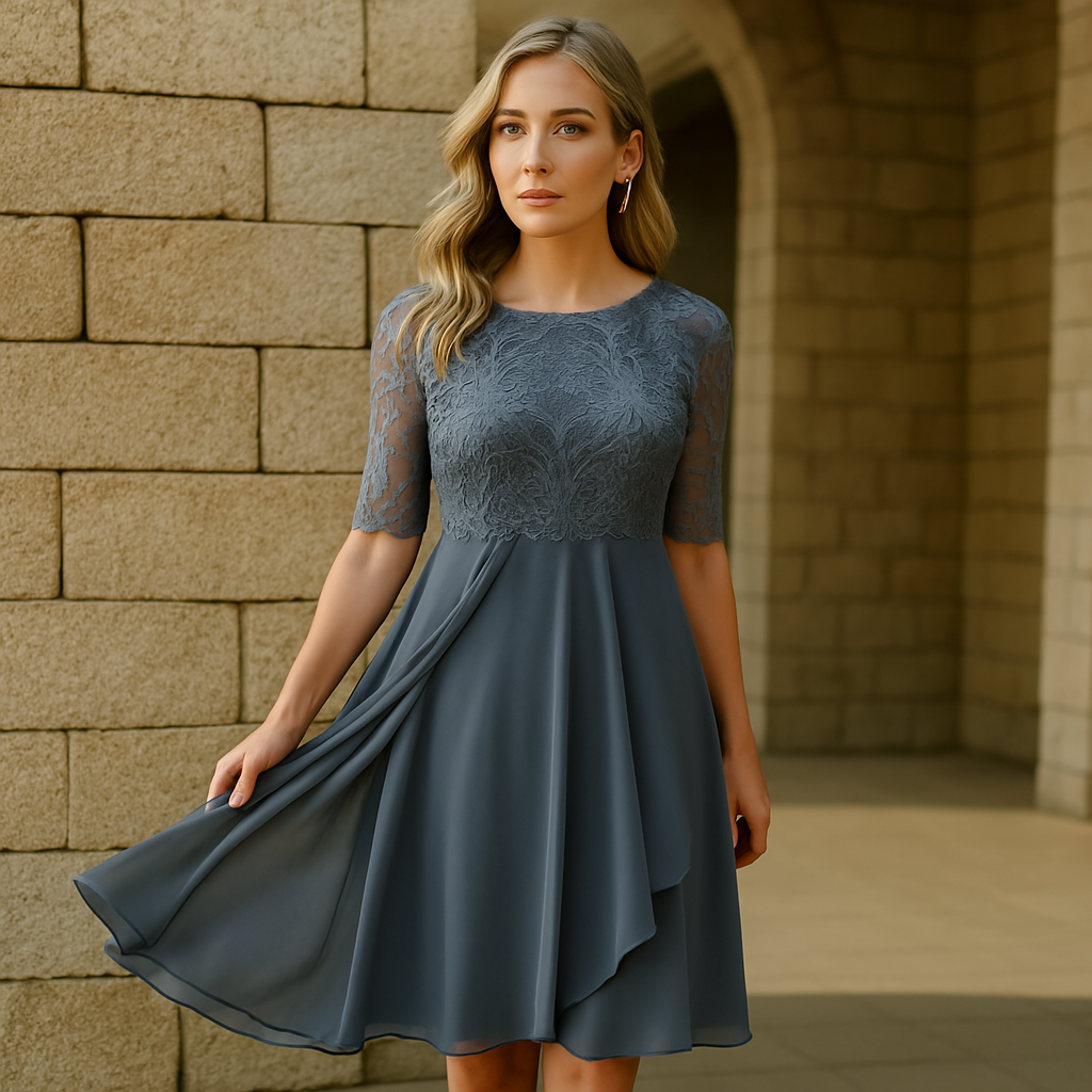 Elegant Dress with Three-Quarter Sleeves for Evening Parties