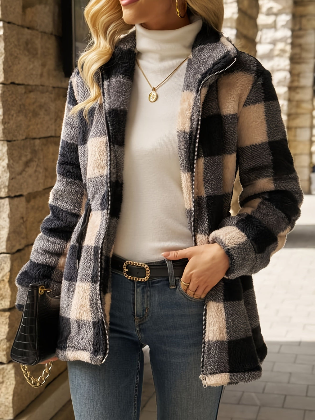 Leona | Cozy Plaid Hooded Jacket