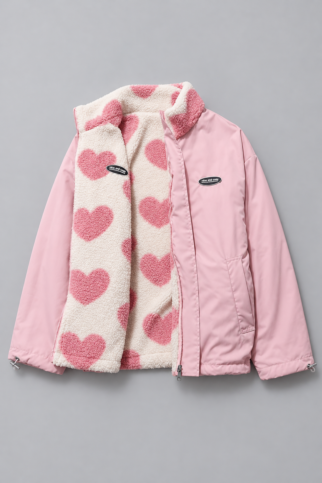 Cozy Everyday Reversible Jacket with Heart Pattern