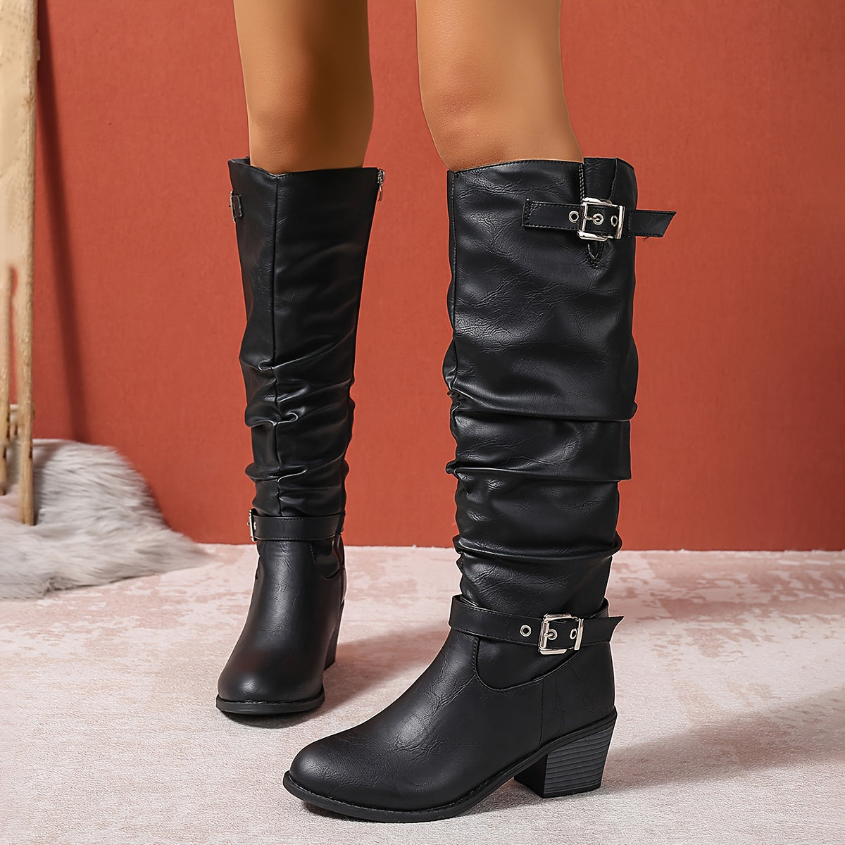 Rosalind | Knee-High Slouch Boots with Buckle Detail