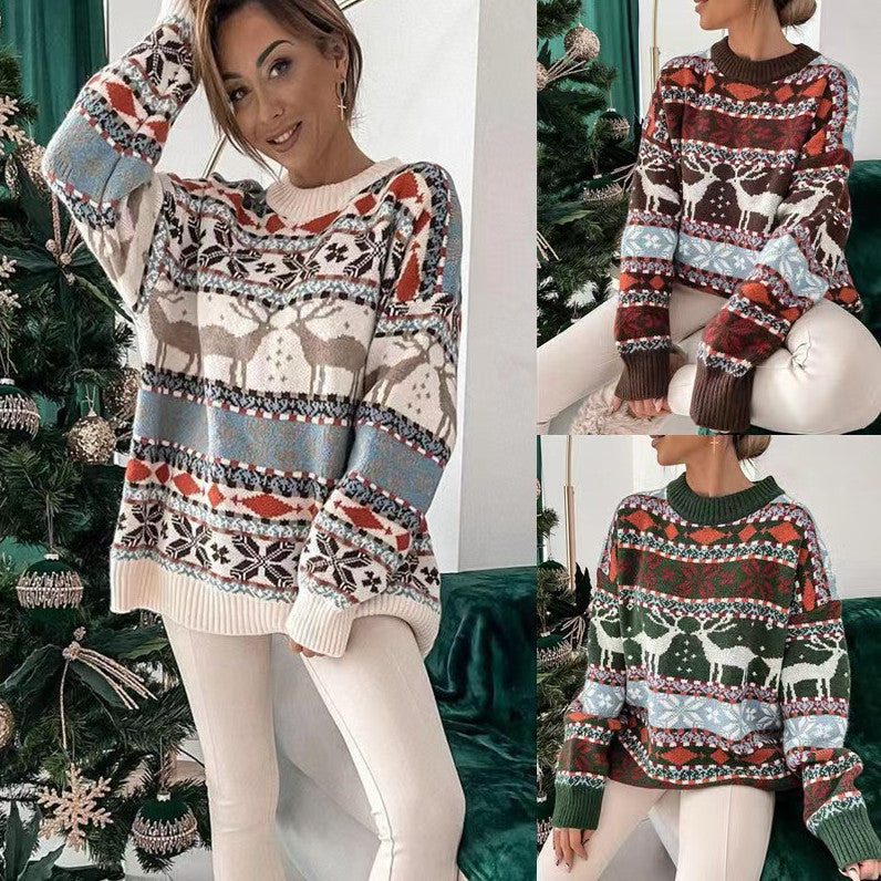 Emma | Women's Loose Fit Knitted Christmas Jumper with Jacquard Design