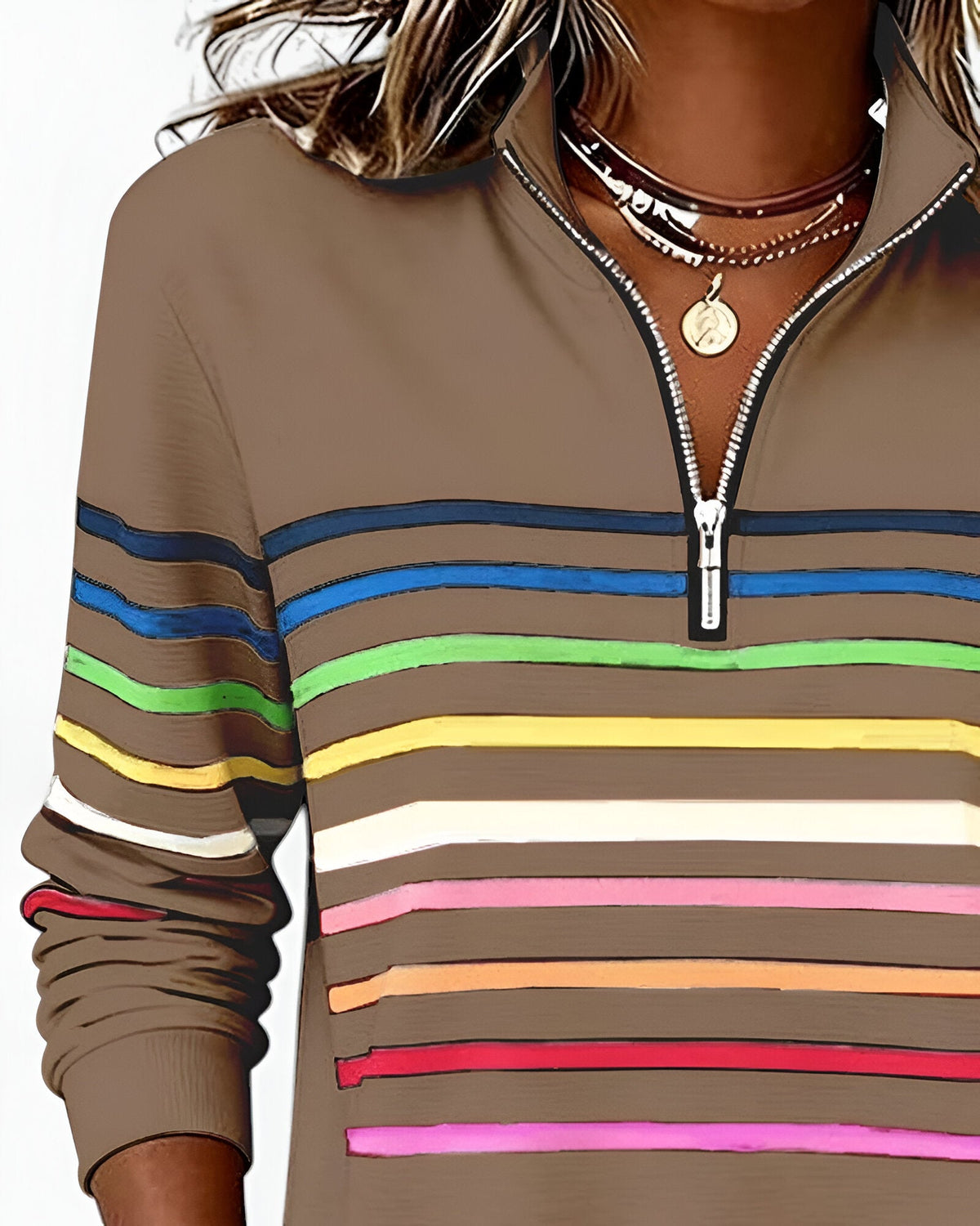 Kira | Cozy Striped Zip-Up Sweater