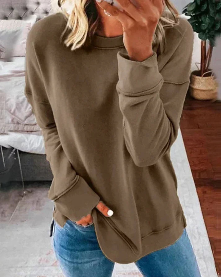 Loose-Fit Women's Round Neck Sweatshirt with Long Sleeves and Thumb Holes