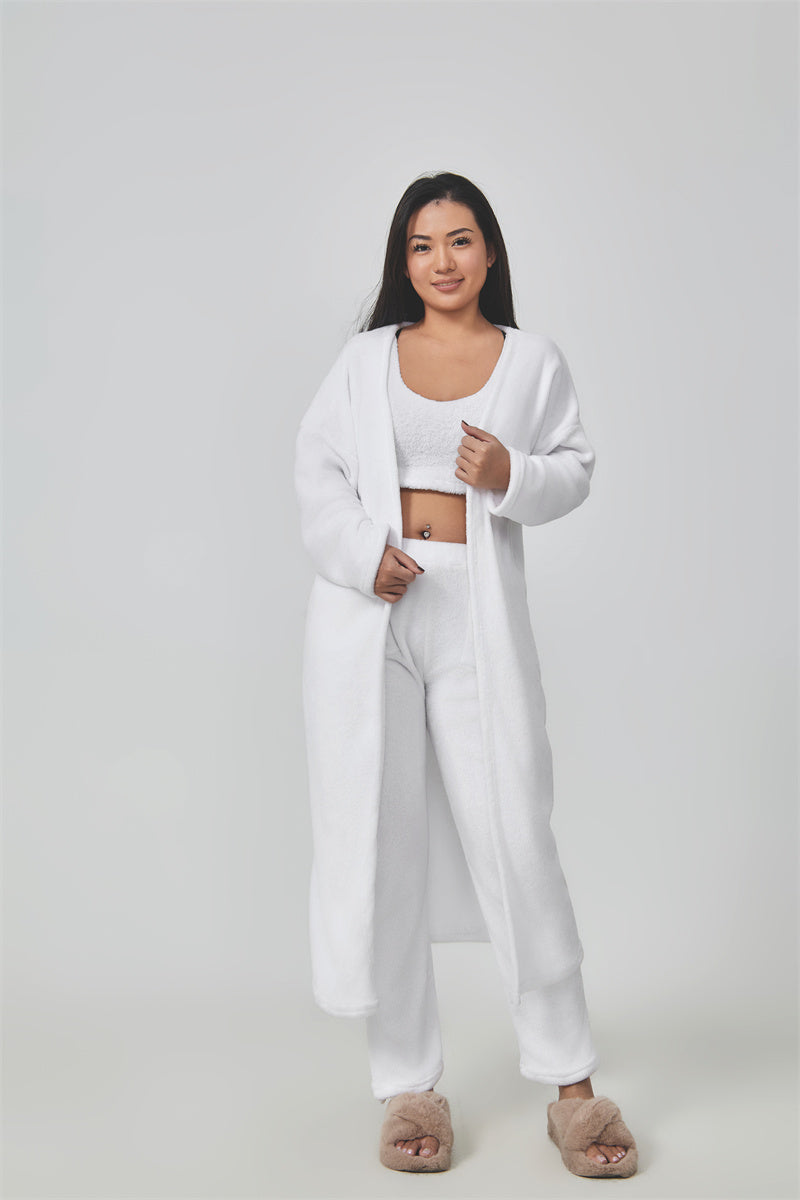 Emma | Cozy Loungewear Set – Top, Wide-Leg Trousers, and Long Cardigan