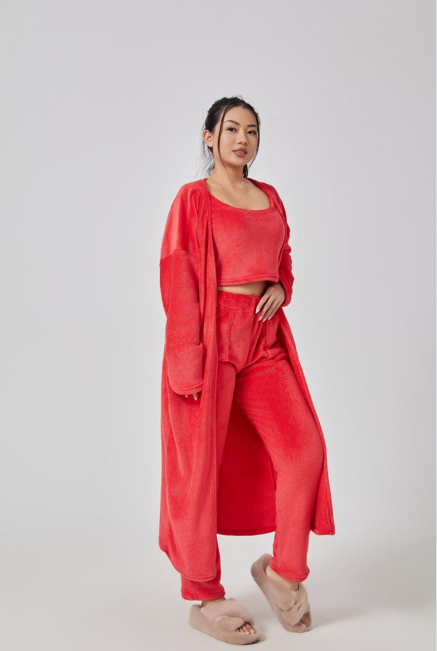 Emma | Cozy Loungewear Set – Top, Wide-Leg Trousers, and Long Cardigan