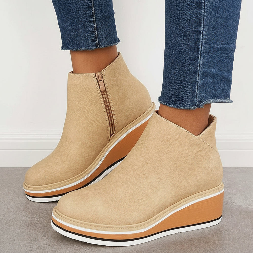Cozy Wedge Boots Featuring Zip Closure and Colorful Sole
