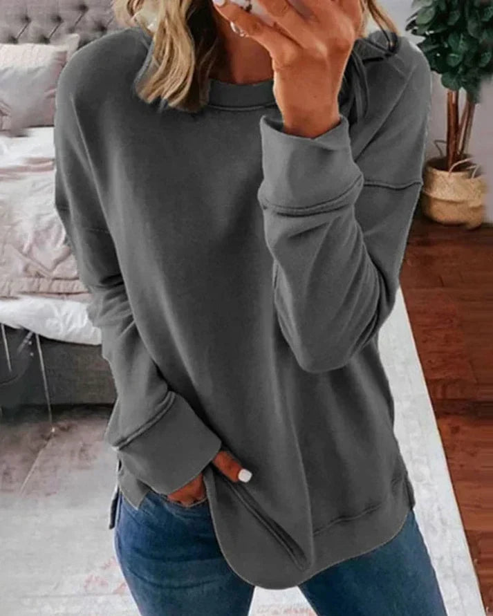 Loose-Fit Women's Round Neck Sweatshirt with Long Sleeves and Thumb Holes