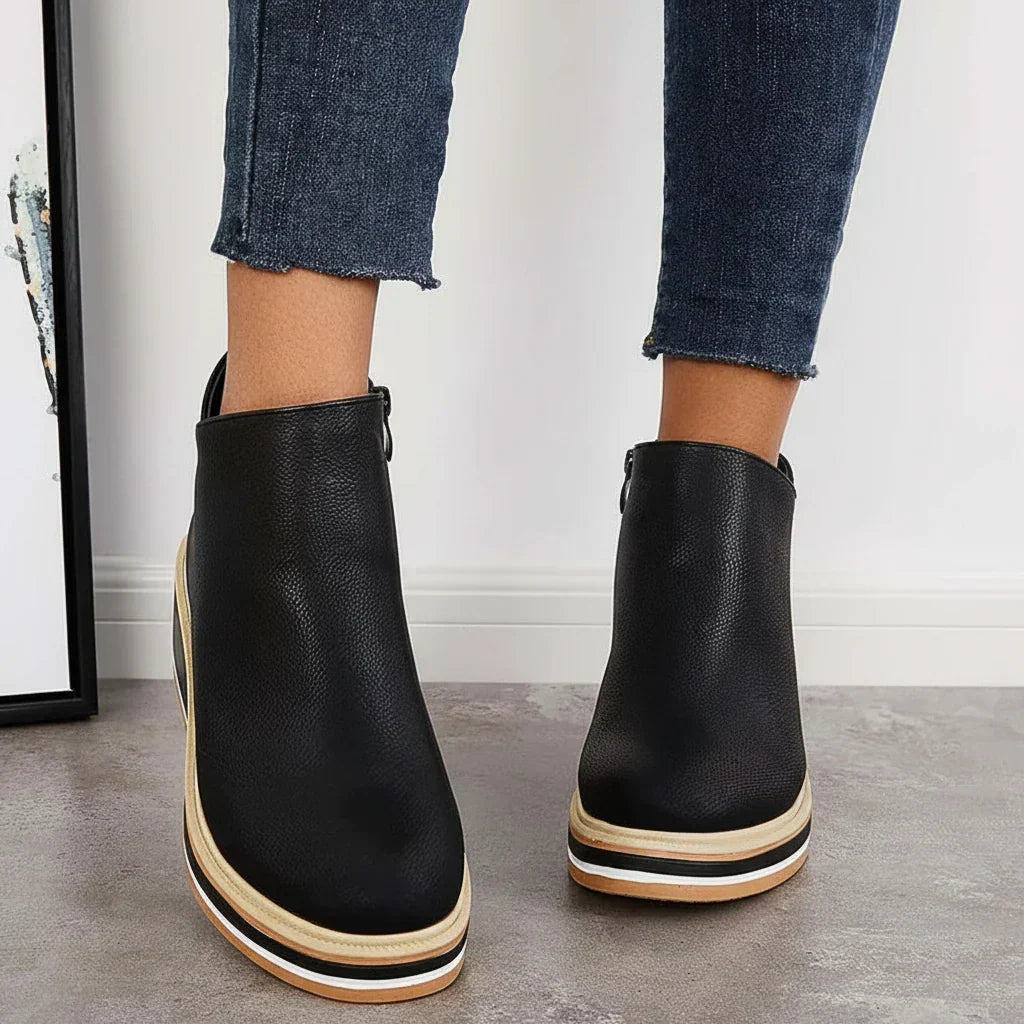 Cozy Wedge Boots Featuring Zip Closure and Colorful Sole