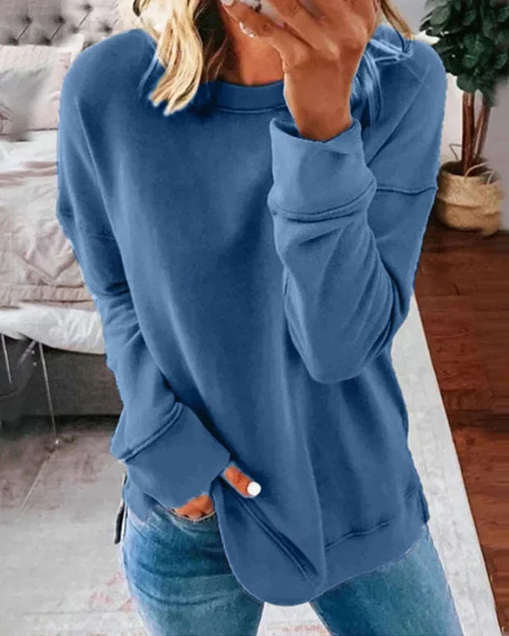 Loose-Fit Women's Round Neck Sweatshirt with Long Sleeves and Thumb Holes