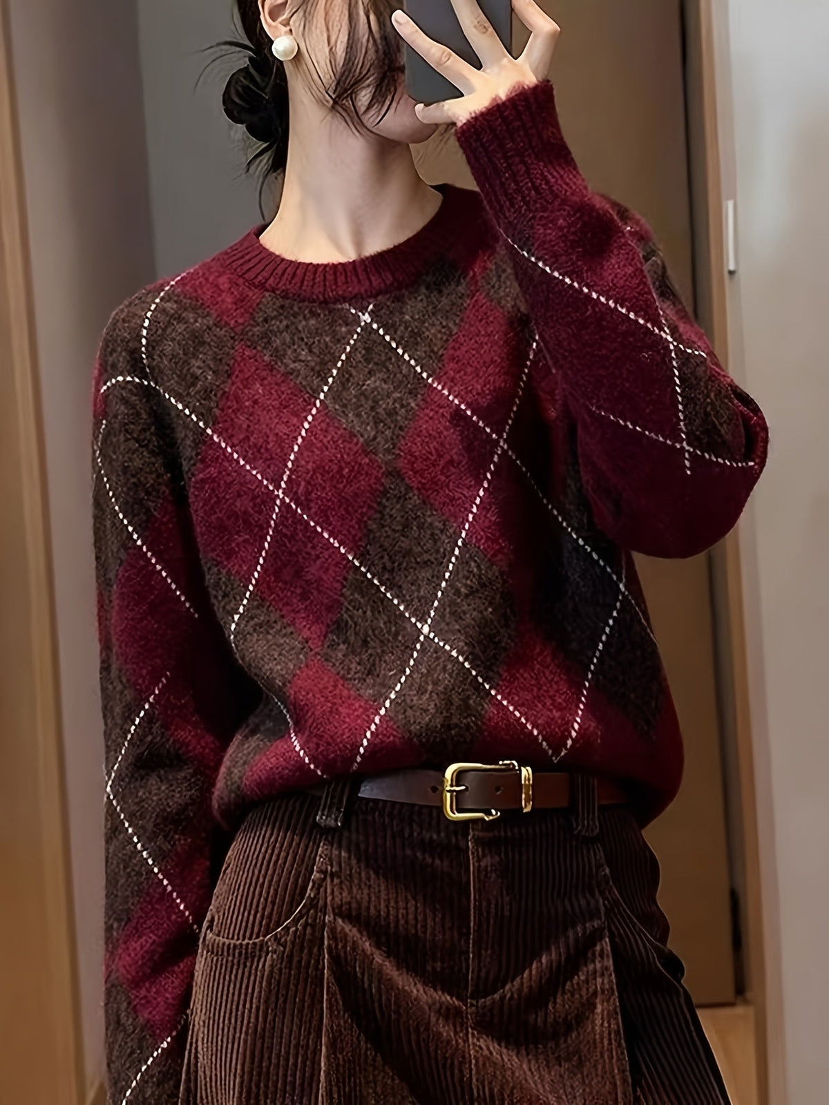 Winifred | Diamond Pattern Knit Sweater