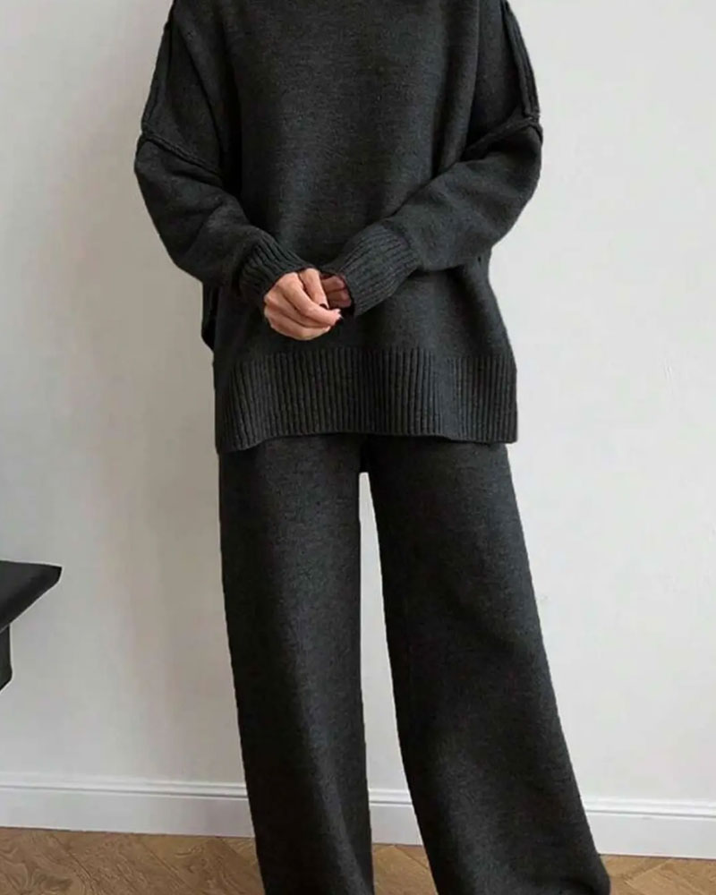 Relaxed Fit Solid Color Pullover Set