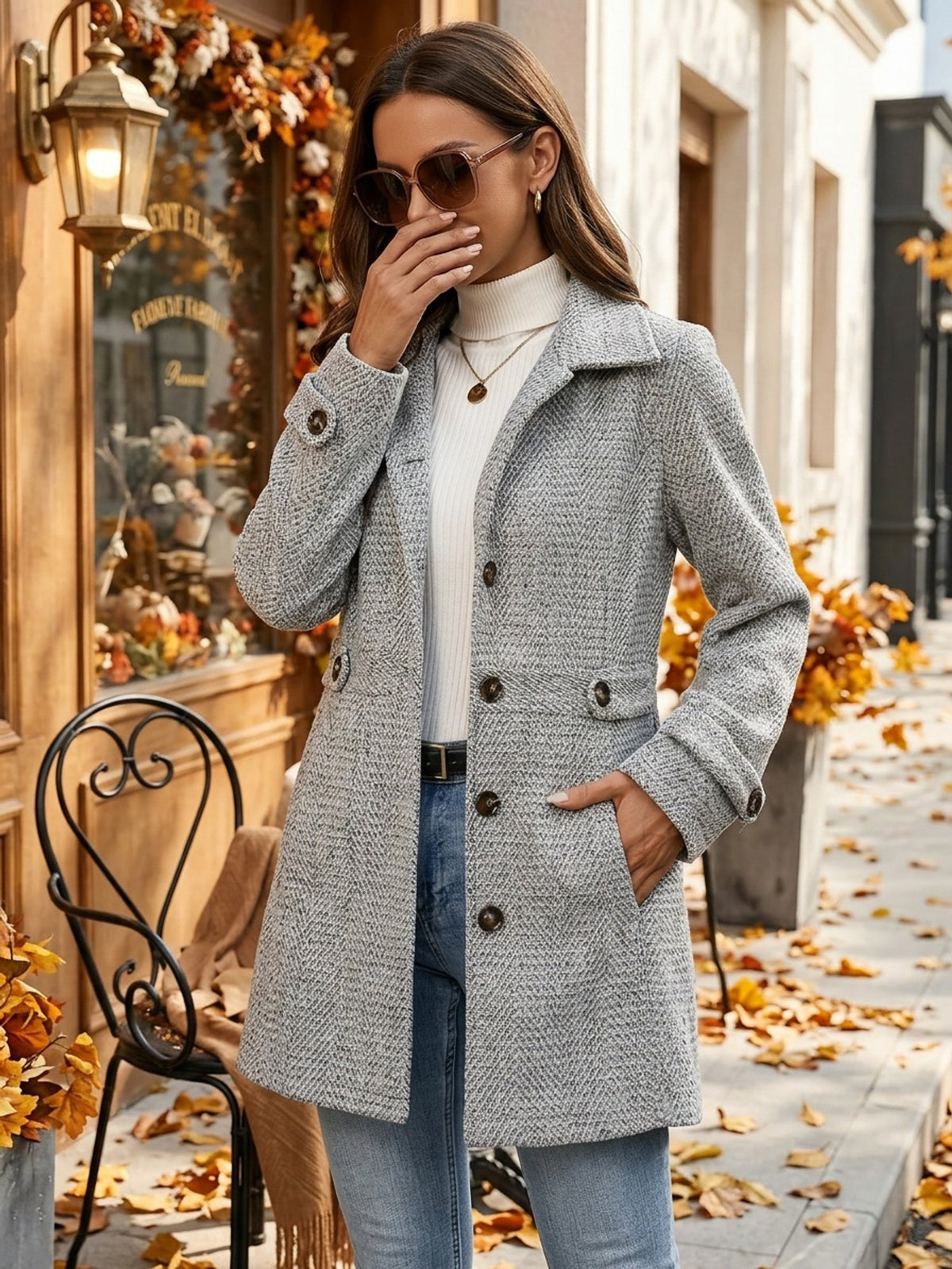 Kendra | Herringbone Coat with Waist-Defining Fit
