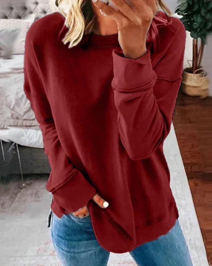 Loose-Fit Women's Round Neck Sweatshirt with Long Sleeves and Thumb Holes