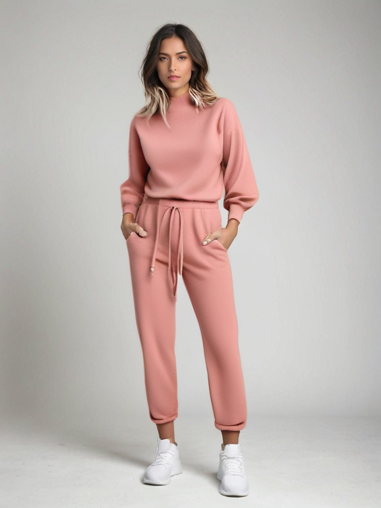 Ladies' Jogging Suit 2-Piece | Cozy Set with Balloon Sleeves and Adjustable Waist