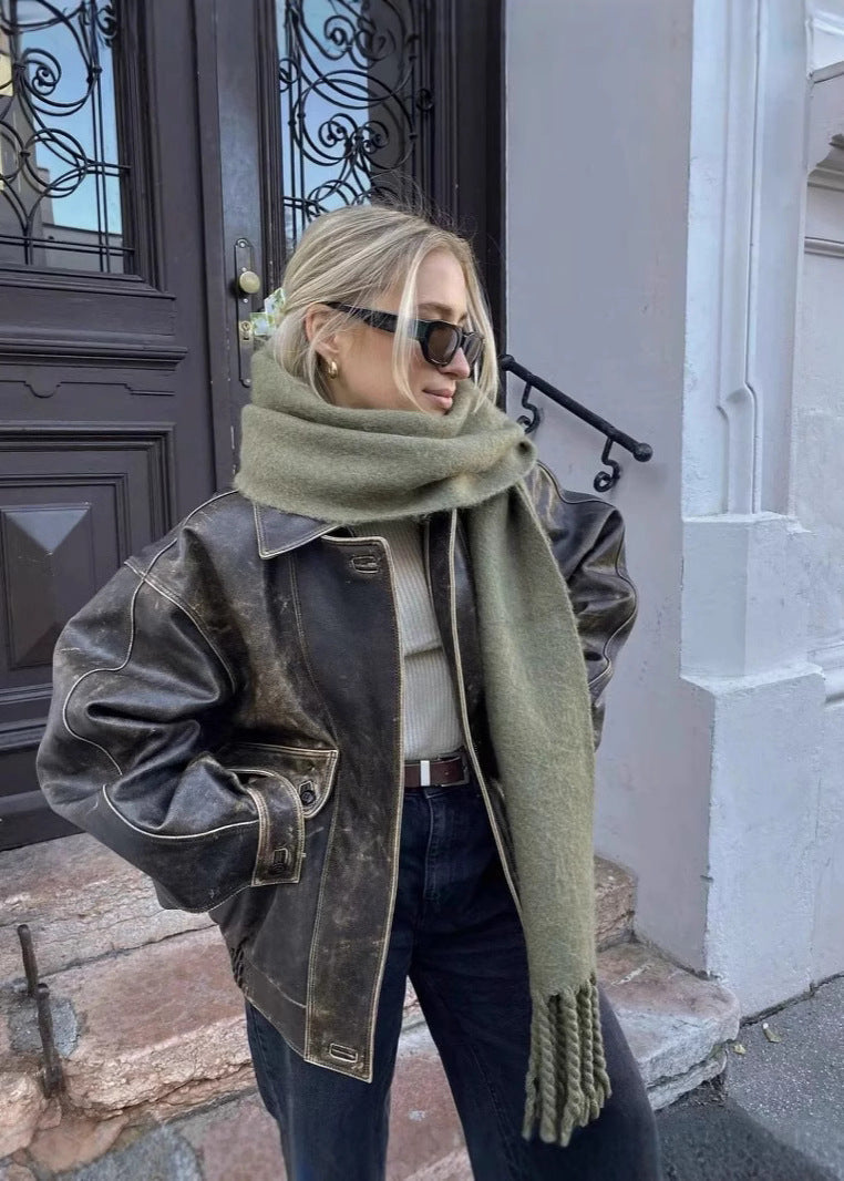 Oversized Women's Bomber Jacket with Distressed Finish