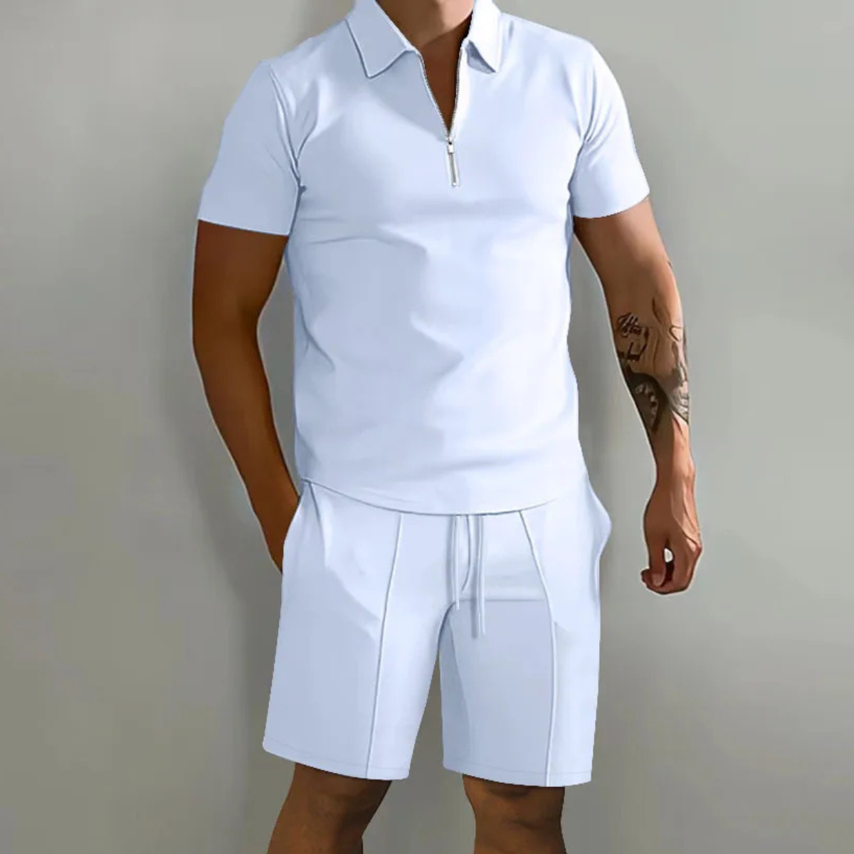The Summerfield Men’s Summer Polo Shirt & Shorts Set – White