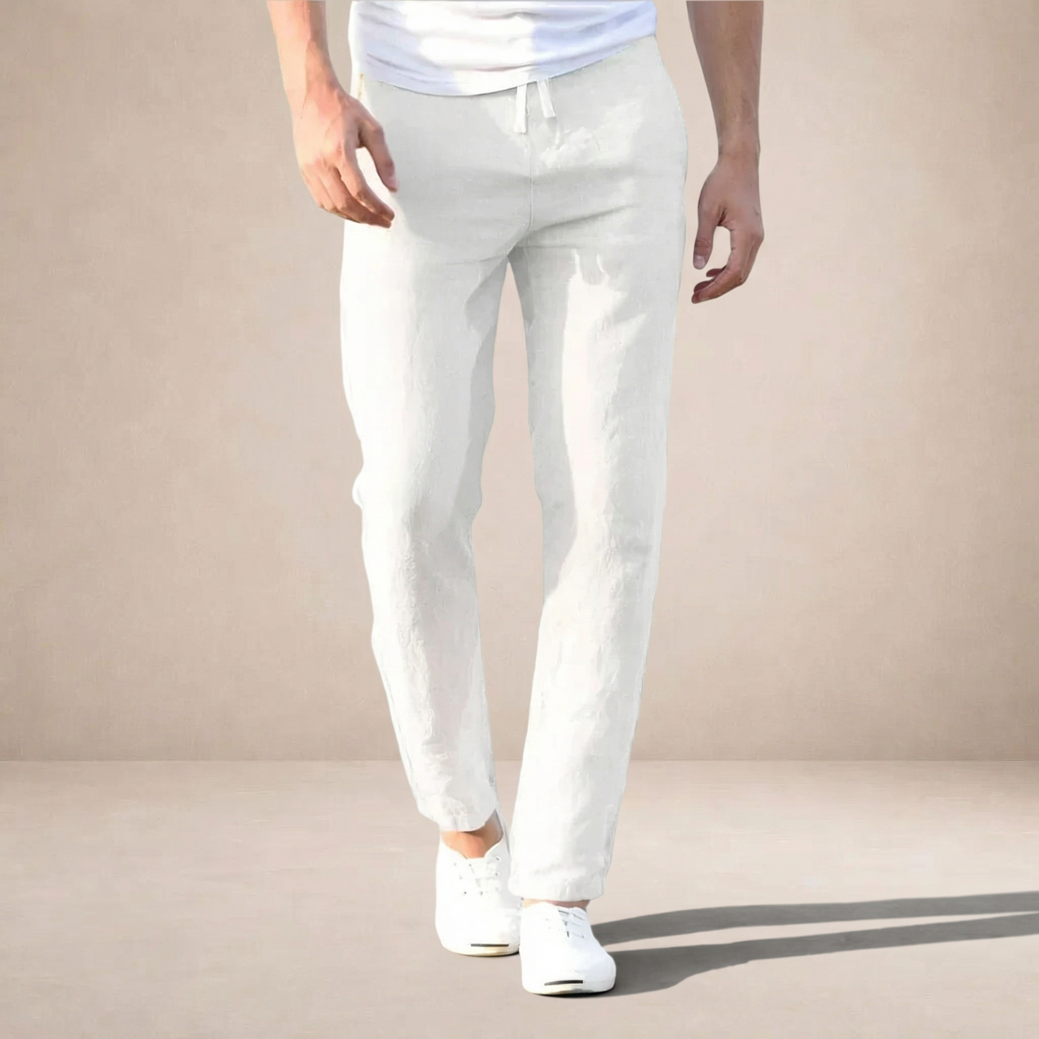 Linen Summer Trousers Men Regular Fit Breathable Material Elastic Waist