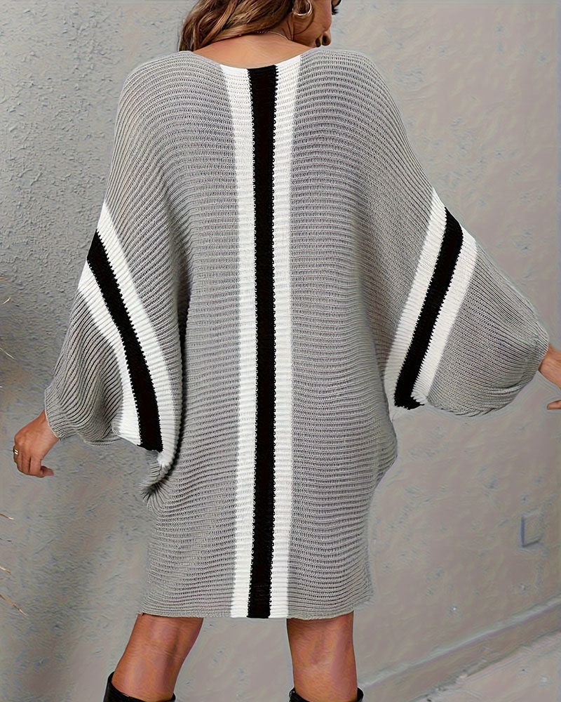 Striped Batwing Sleeve Midi Dress