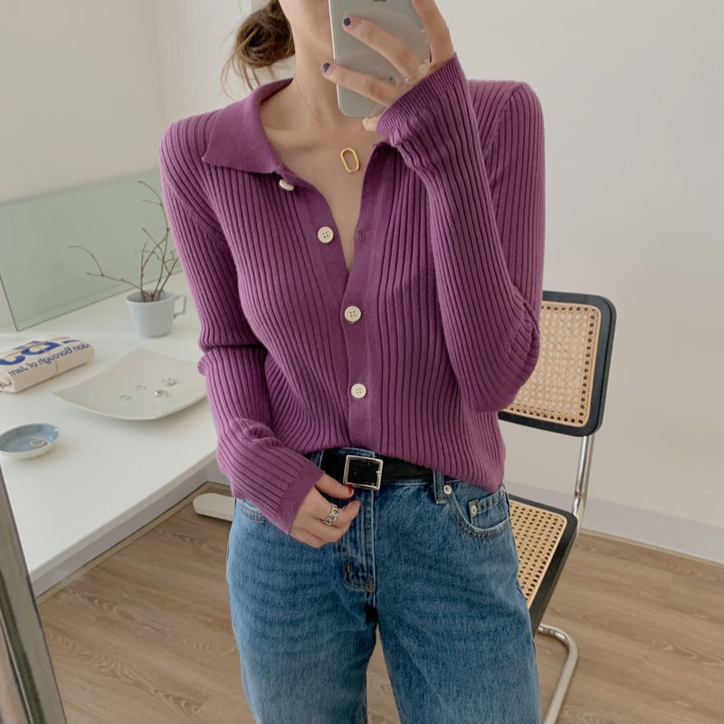 Women's Knitted Long Sleeve Button-Up