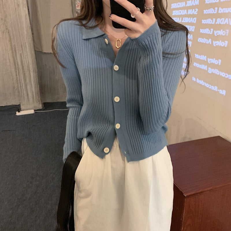 Women's Knitted Long Sleeve Button-Up