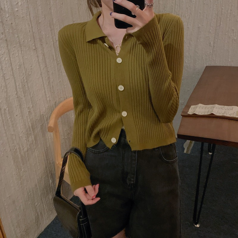 Women's Knitted Long Sleeve Button-Up