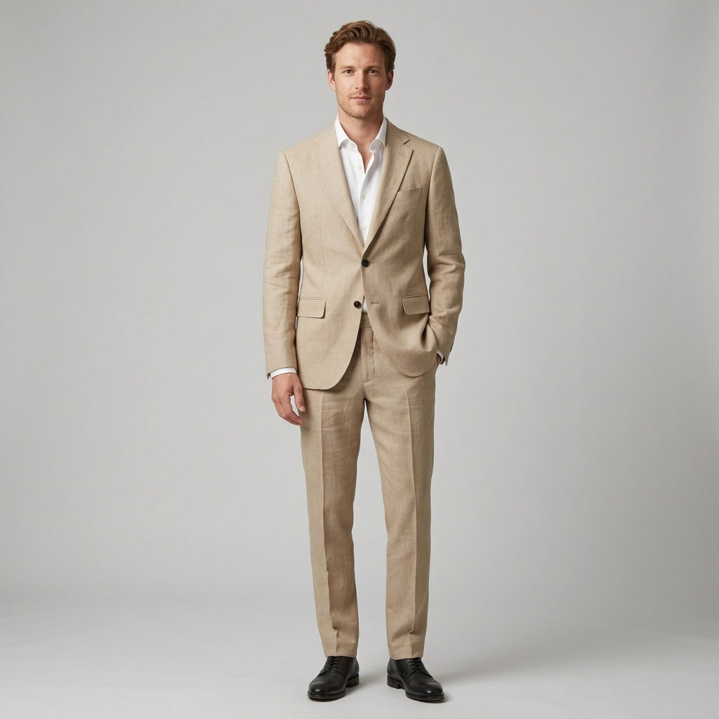 Suit with Notched Lapel and Flap Pockets for Men