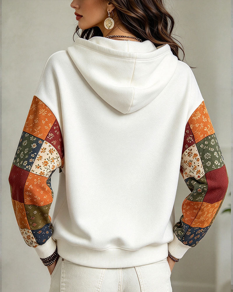 Patchwork Design Hooded Sweatshirt