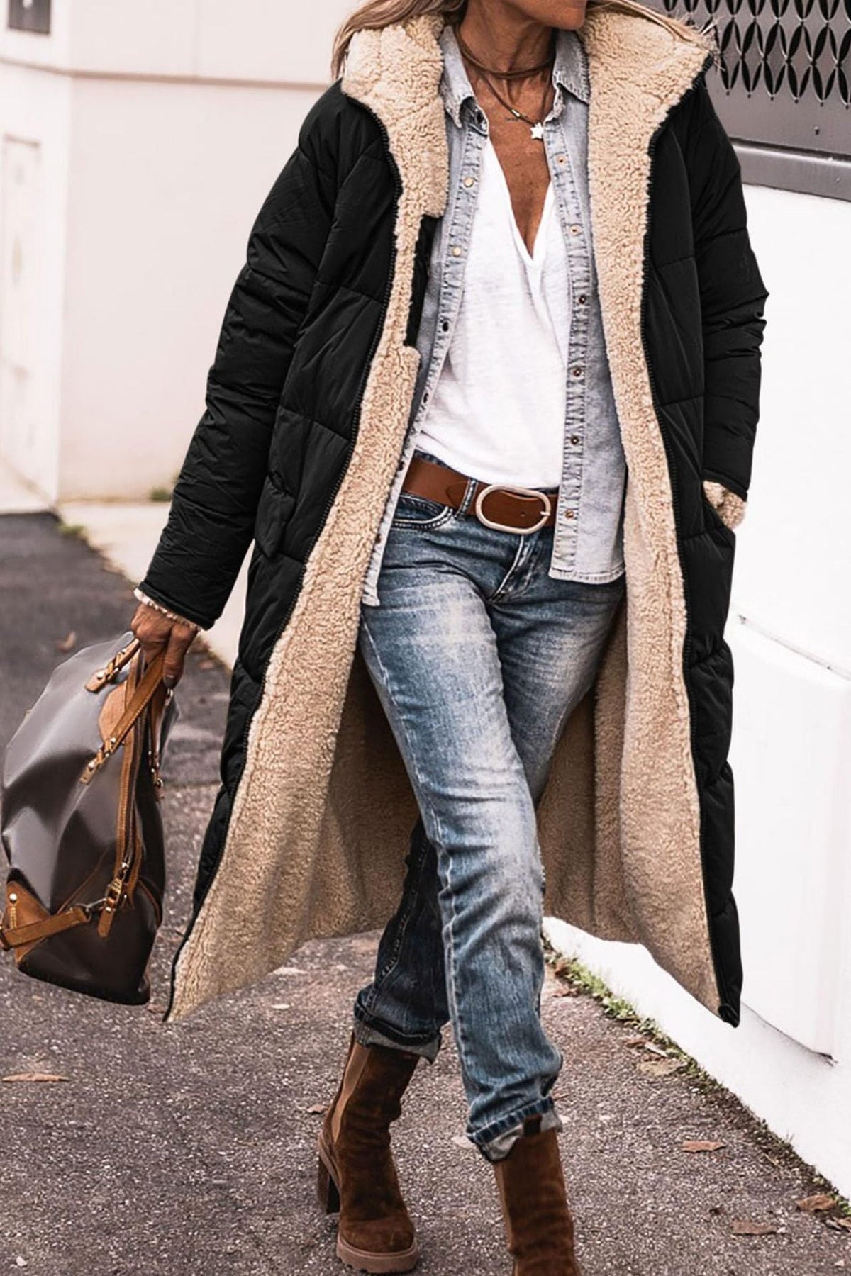 Frida | Cozy Long Padded Coat with Teddy Lining and Hood