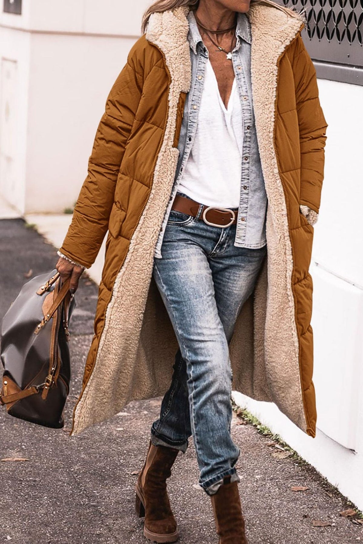 Frida | Cozy Long Padded Coat with Teddy Lining and Hood
