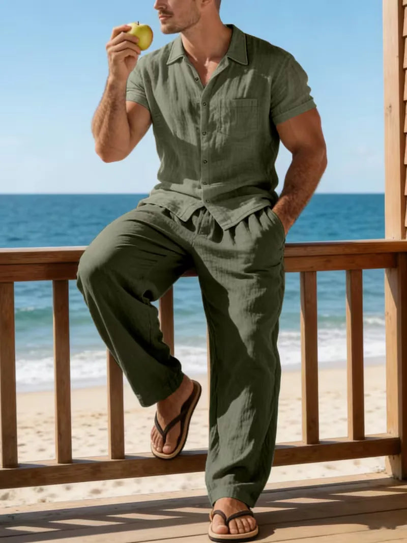 Two-Piece Summer Set with Wide Trousers for Men