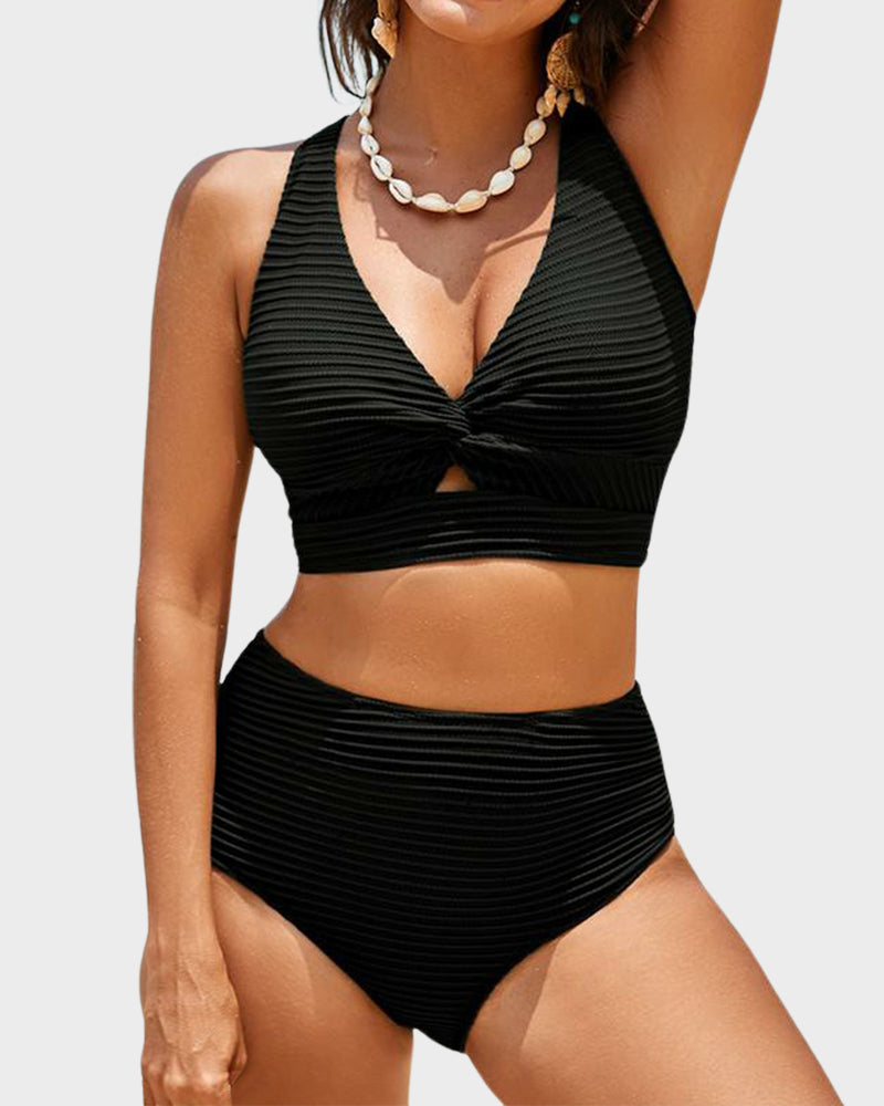 Ribbed High-Waisted Bikini Set for Women