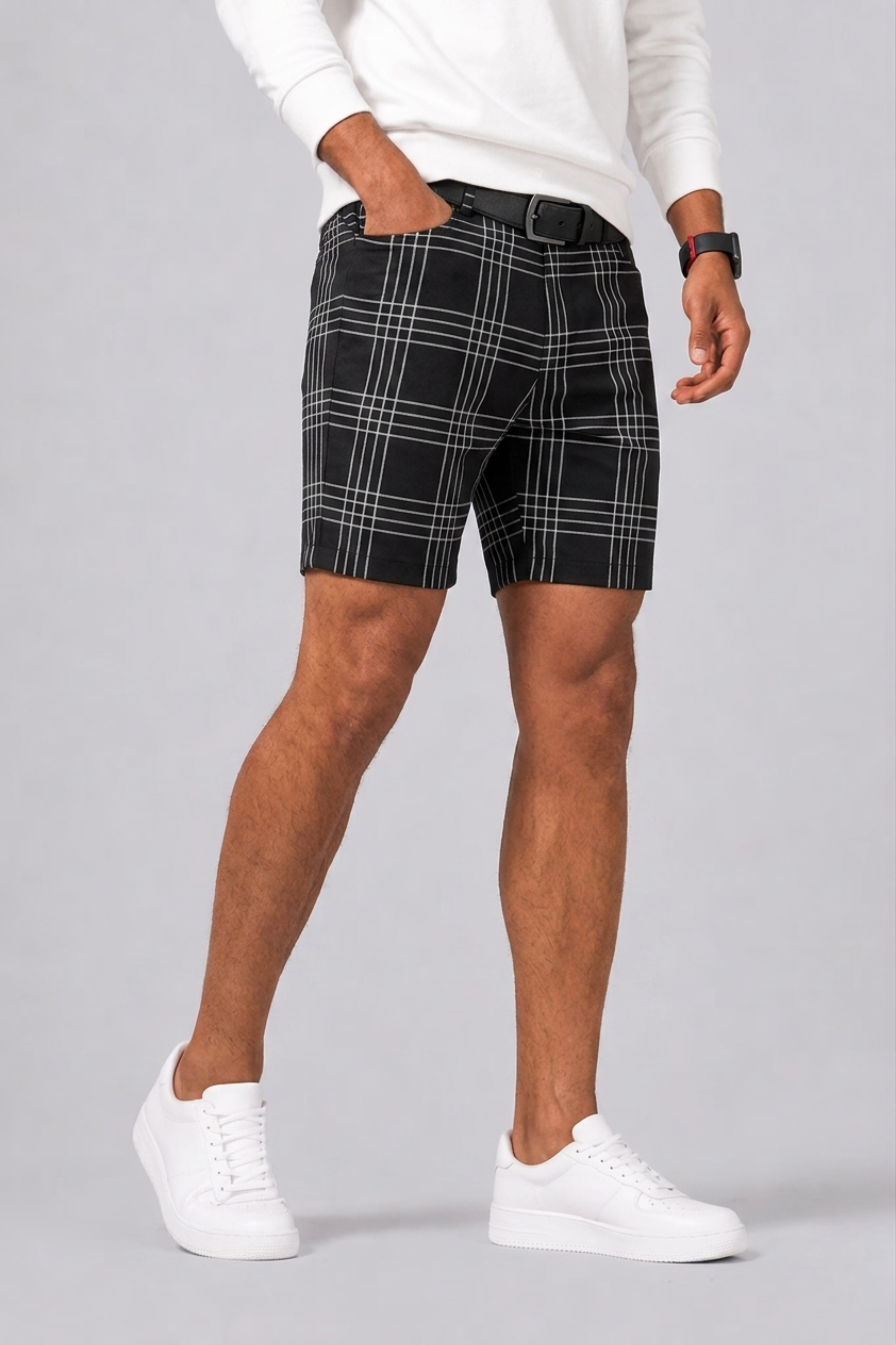 Men's Slim Fit Shorts with Checked Pattern