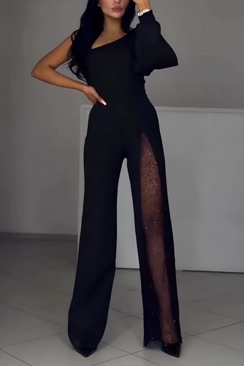 Ladies' Asymmetric Jumpsuit with Glitter Mesh