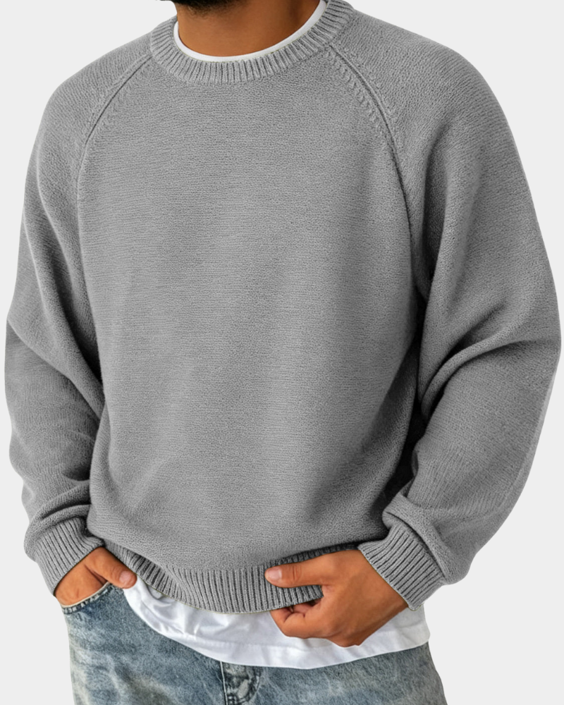 Men's Loose Fit Round Neck Pullover with Long Sleeves and Ribbed Cuffs