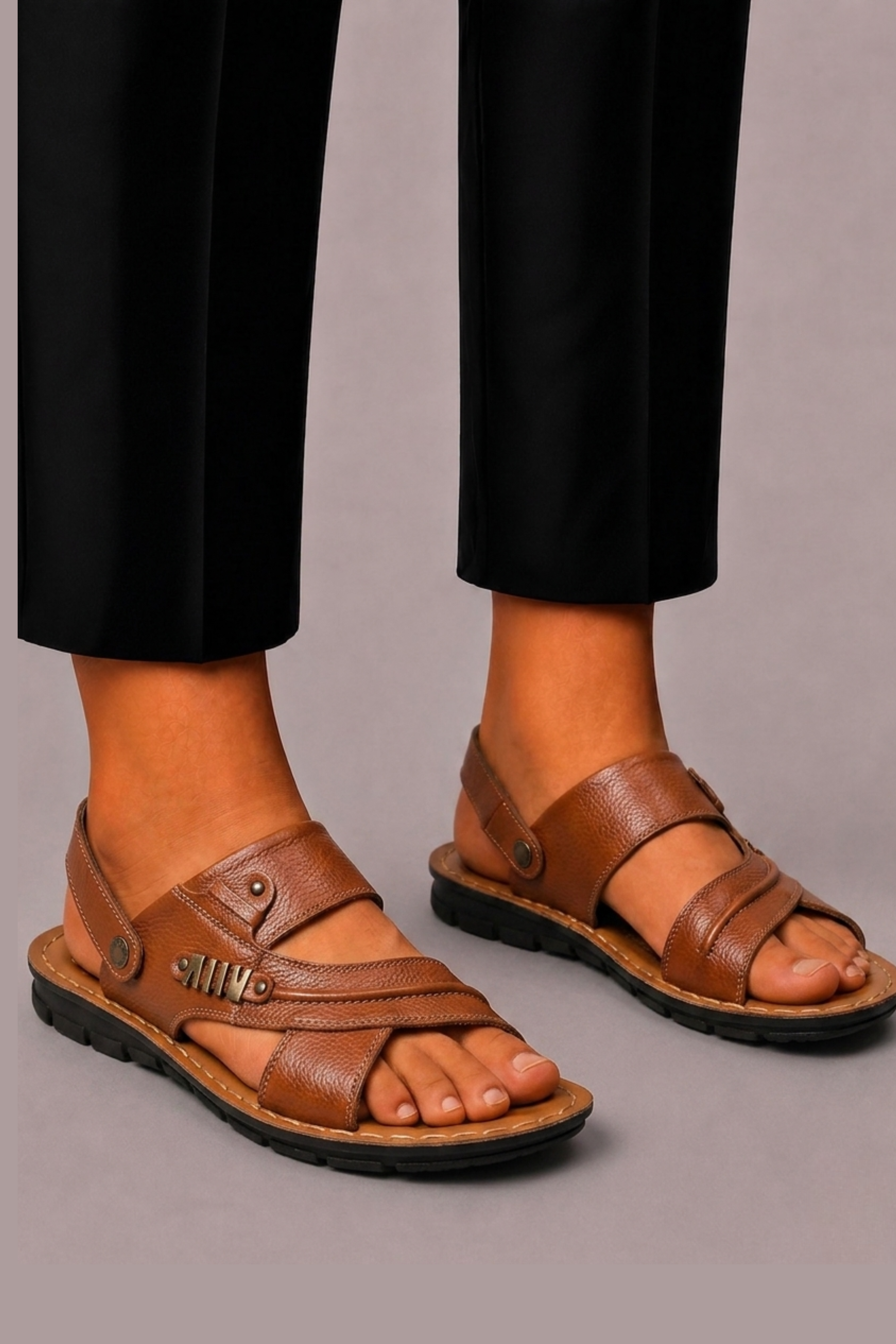 Men's Sandals with Double Buckle and Sturdy Sole