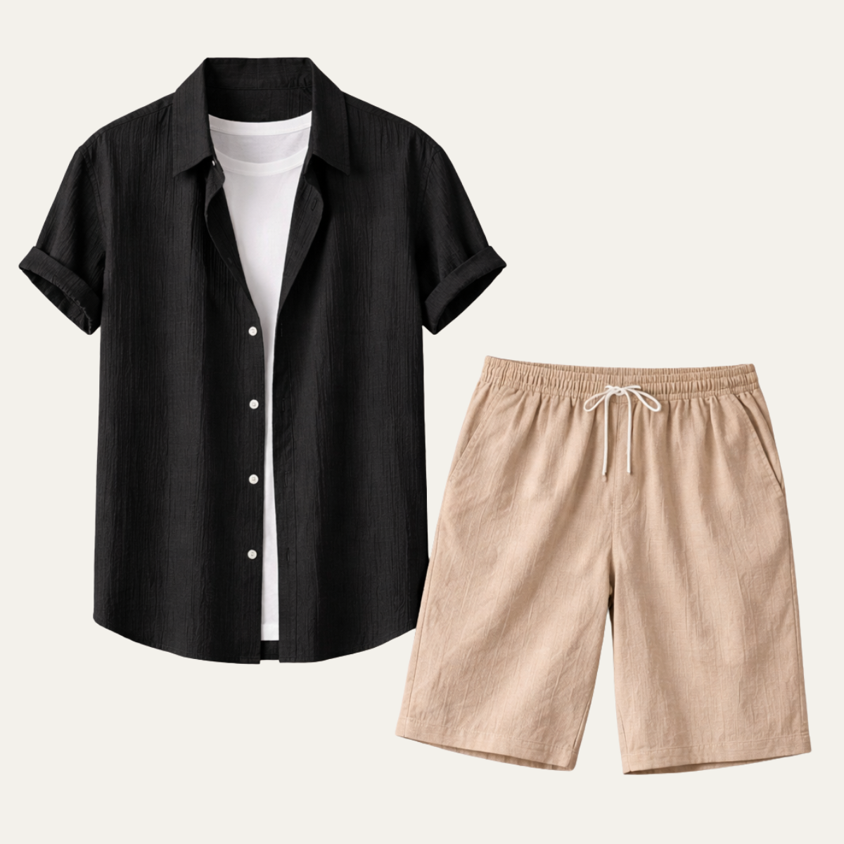 The Pinefield Men’s Summer Co-Ord Set – Button Up Shirt & Drawstring Shorts