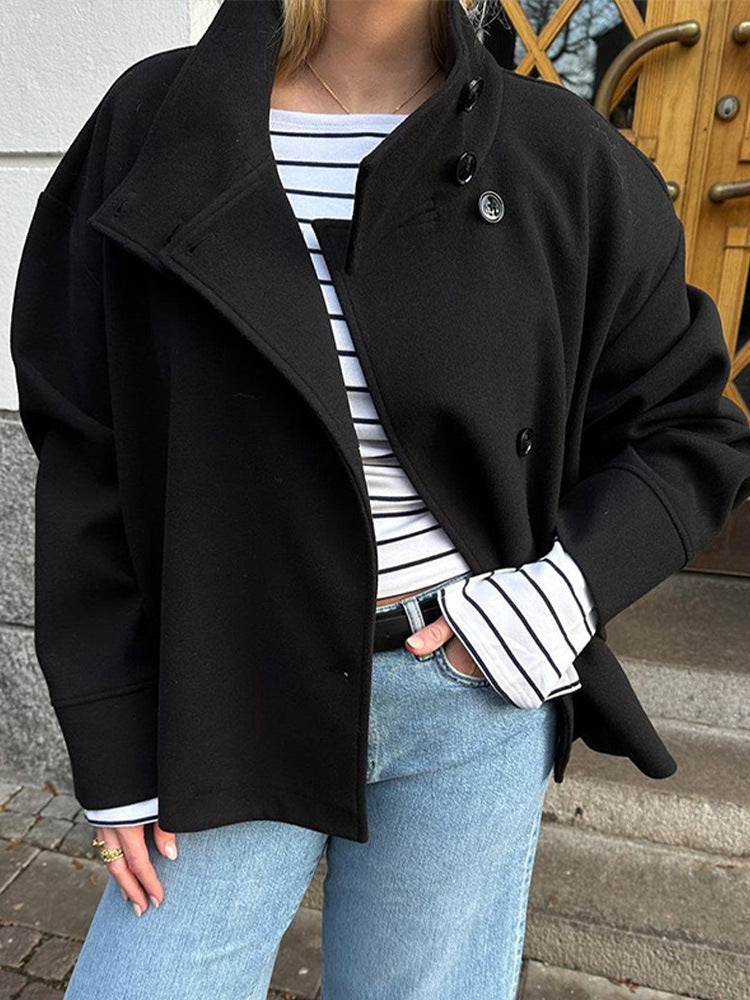 Ladies Short Jacket | Elegant jacket with high collar and buttons