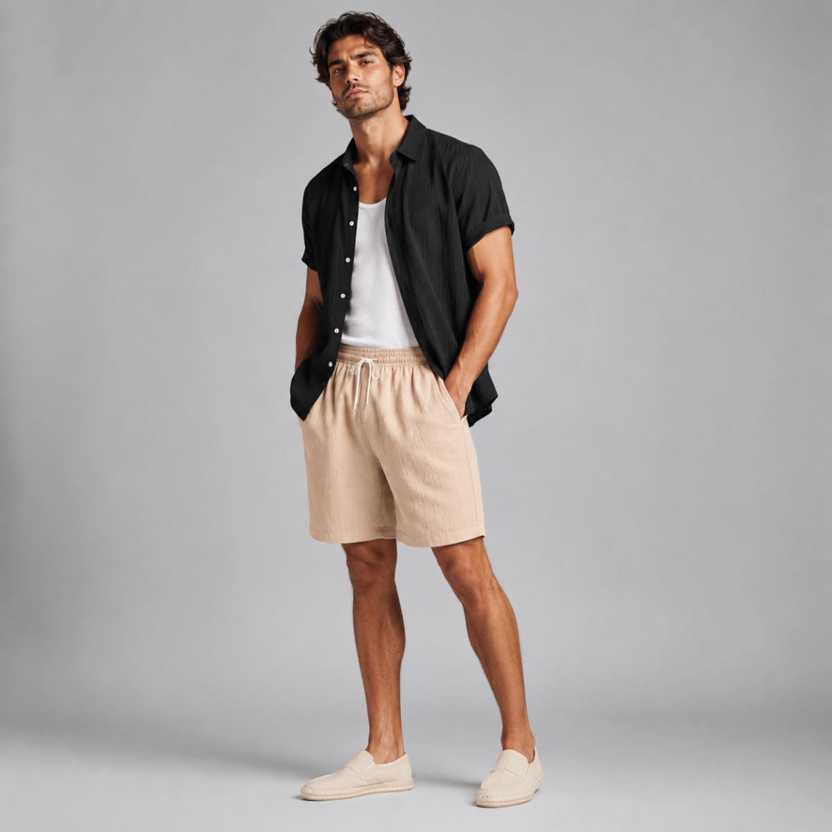 The Pinefield Men’s Summer Co-Ord Set – Button Up Shirt & Drawstring Shorts