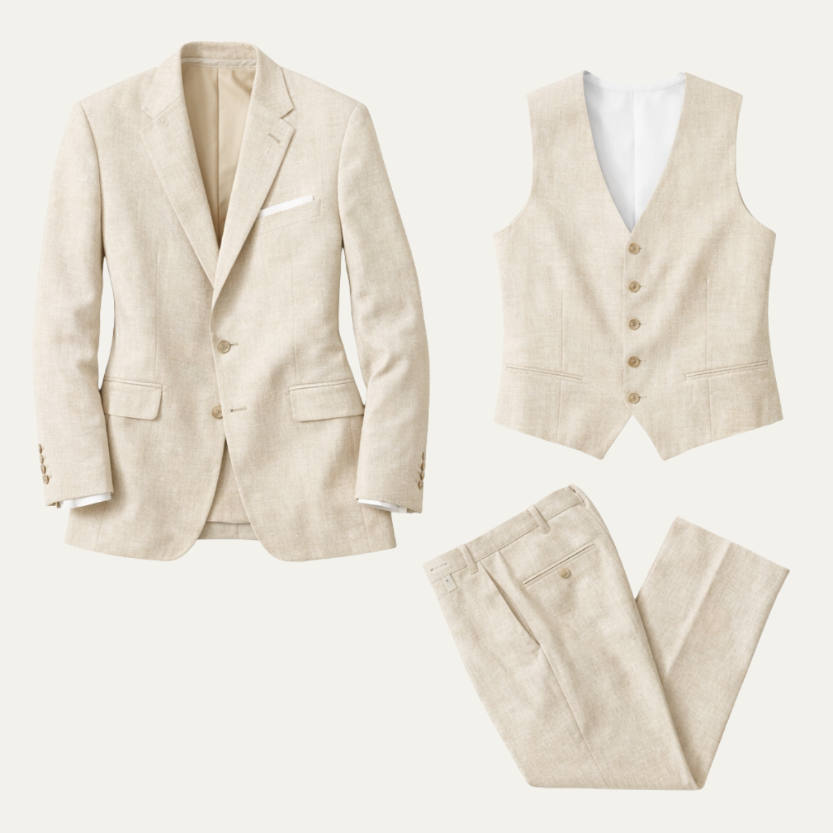 The Catanzaro Men’s Luxury Linen 3 Piece Suit – Slim Fit Jacket Vest Trousers