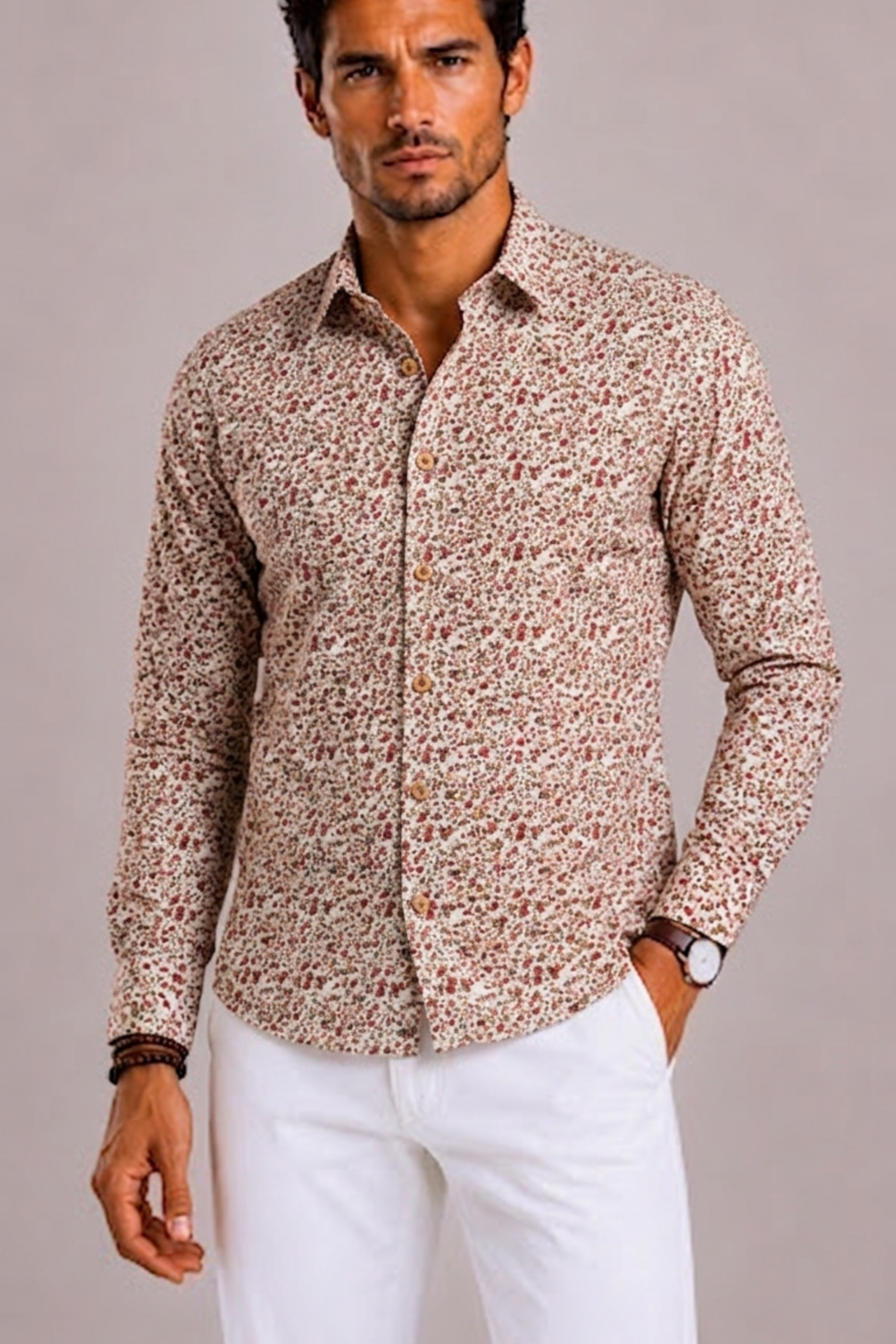 Men’s Shirt with Floral Pattern and Long Sleeves