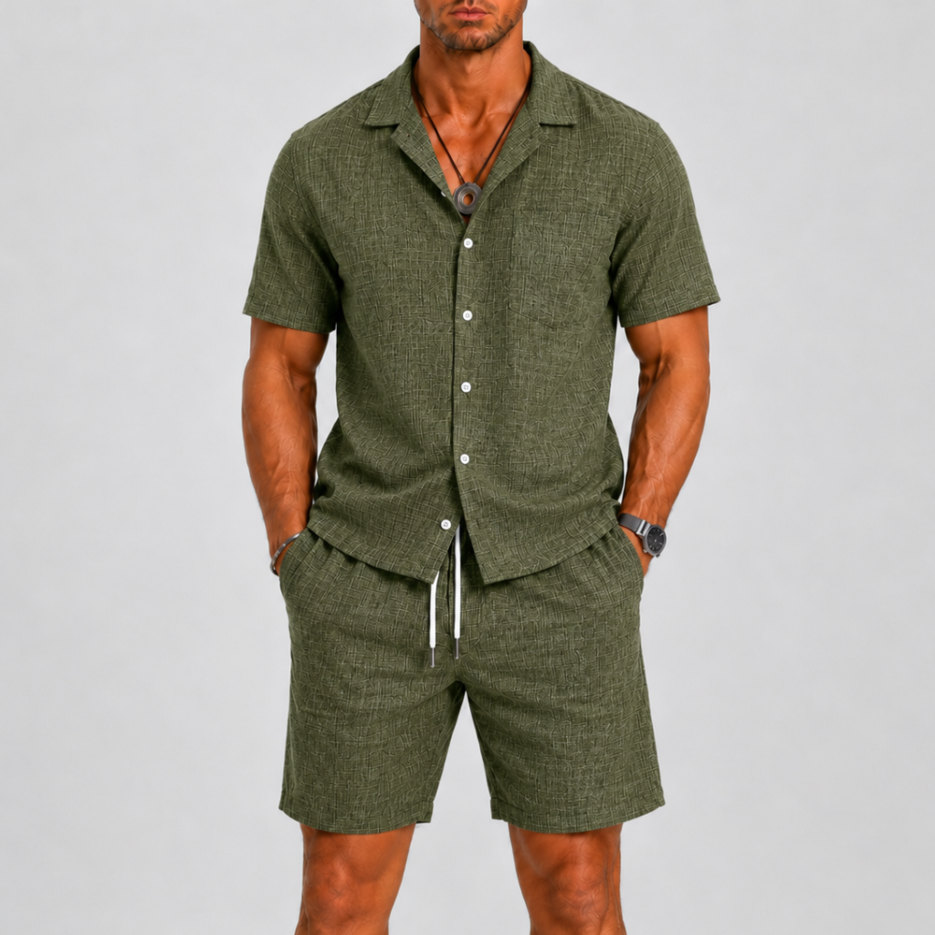 Men's Summer Set with Short Sleeves and Casual Shorts