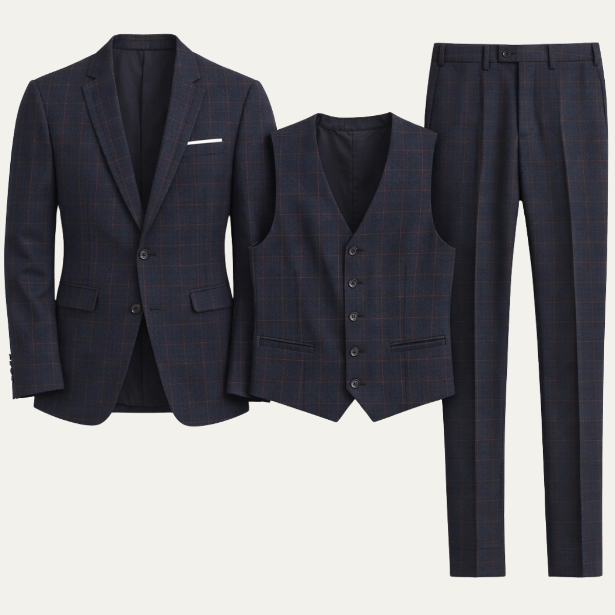 The Padova Men’s Plaid 3 Piece Suit – Slim Fit Blazer Vest and Pants