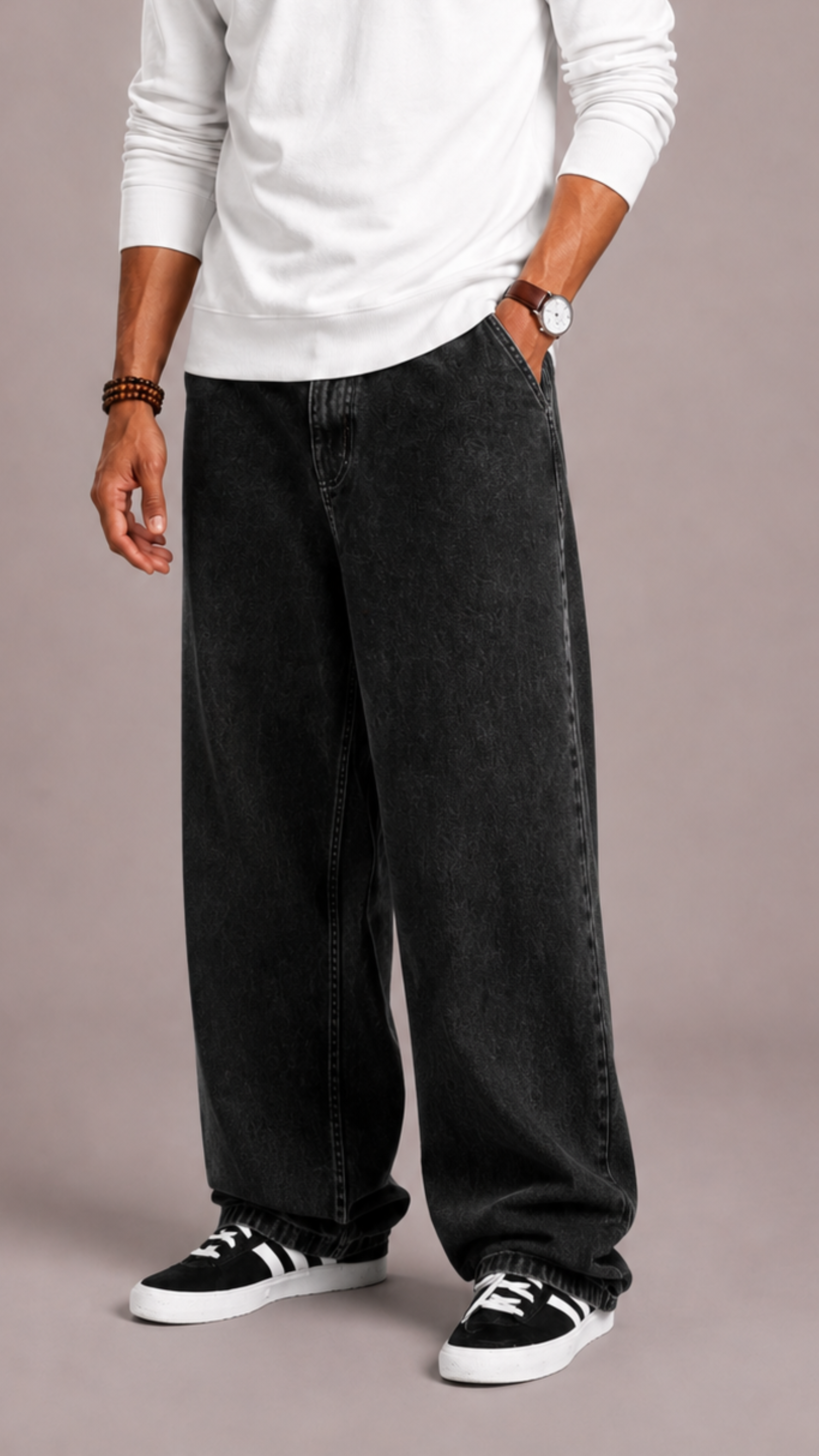 Men's Jeans with Wide Legs and Loose Fit