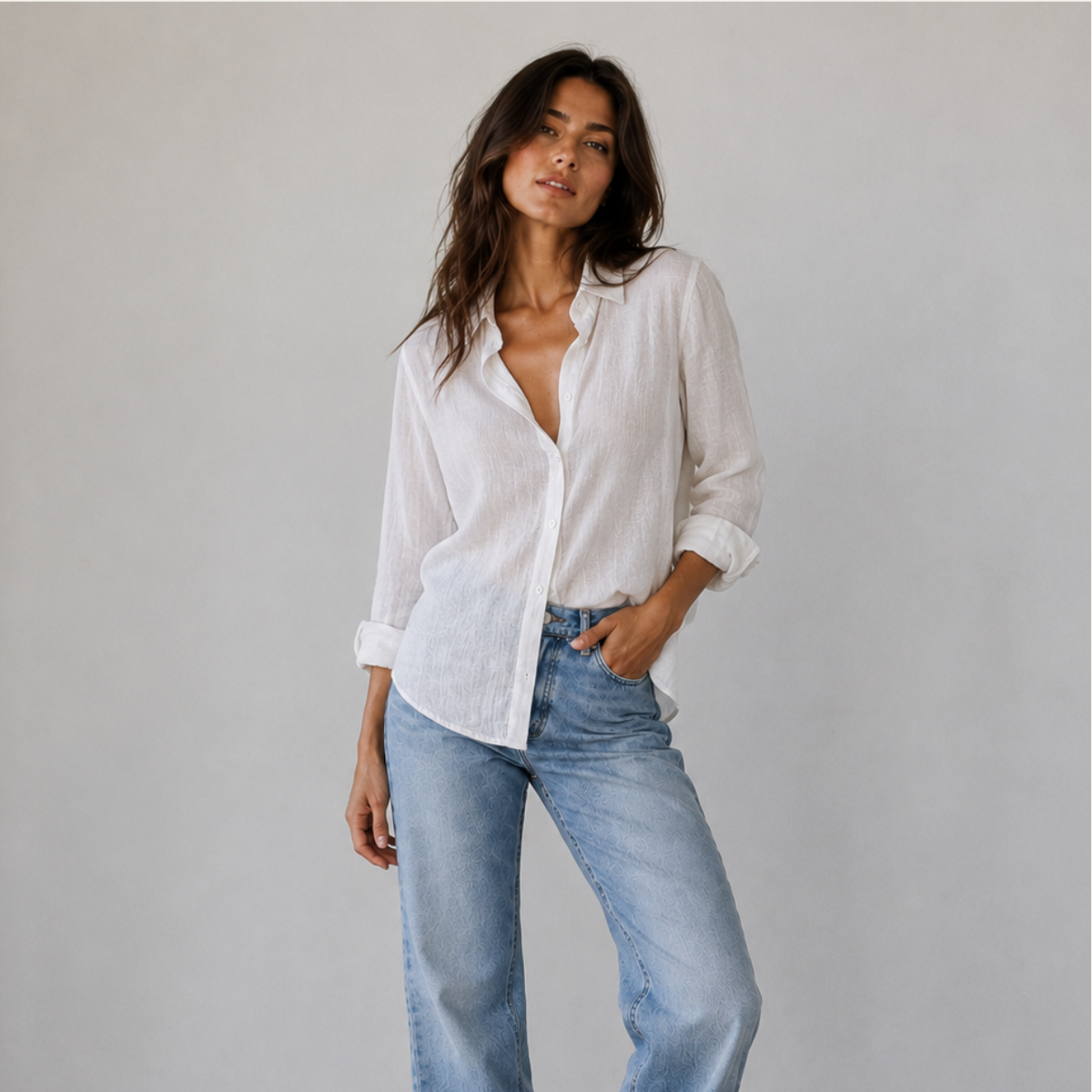 Summer Linen Blend Button-Up Blouse
