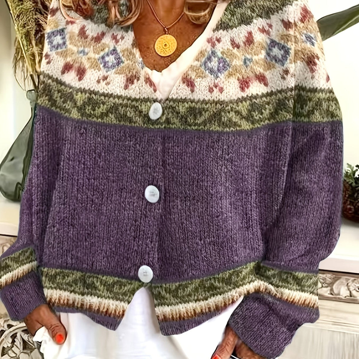Fiona | Stylish Patterned Button-Up Cardigan