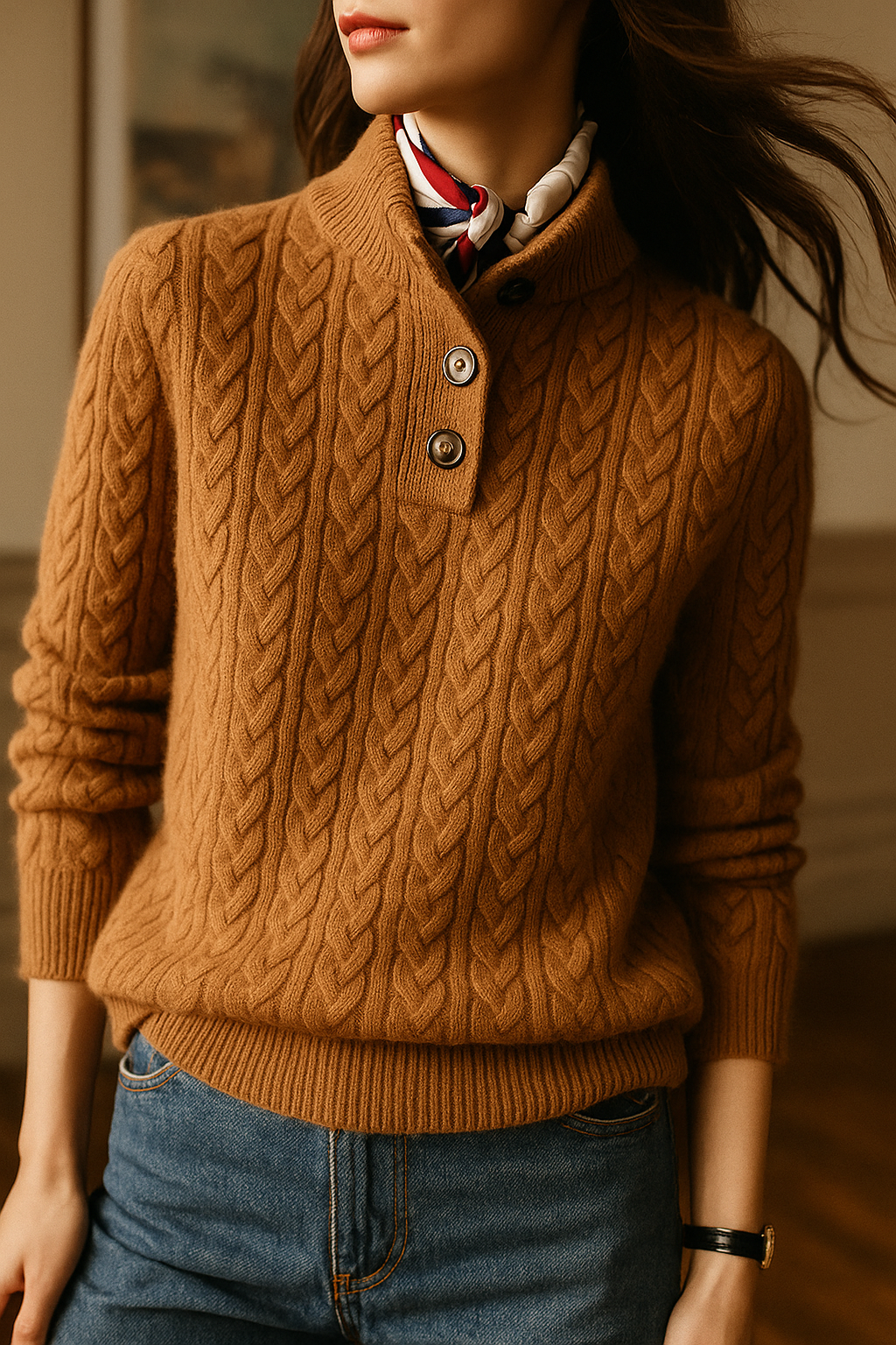 Button-Up Cable Knit Sweater