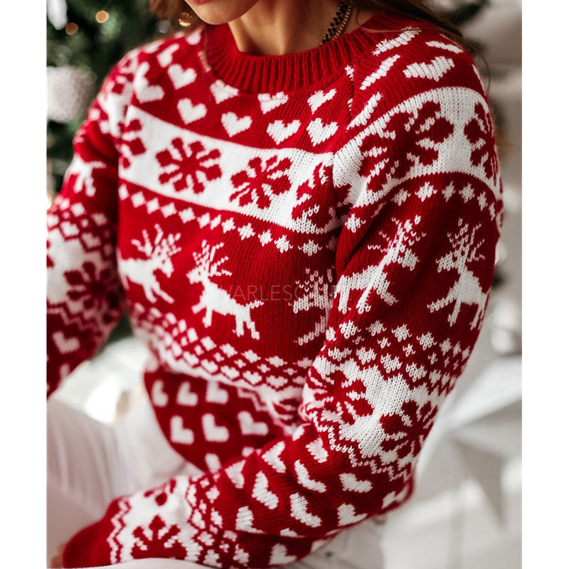 Karin | Women's Soft Jacquard Christmas Sweater with Reindeer and Snowflake Design