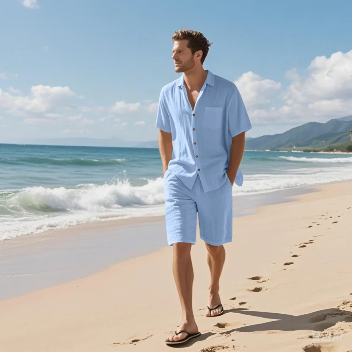 The Glenmoor Men’s Casual Summer Short Sleeve Shirt & Shorts Set