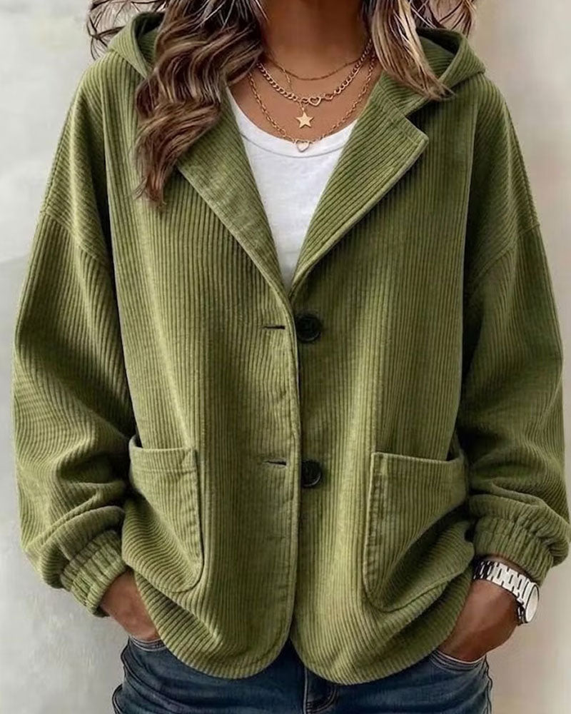 Relaxed Hooded Coat with Button Pockets