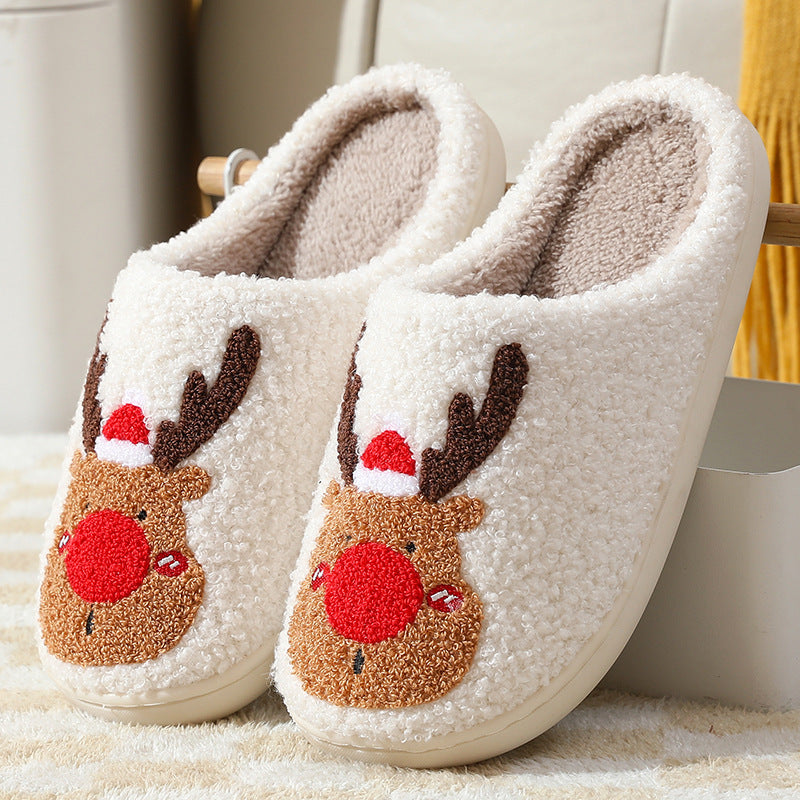Elsa Christmas Moose Pattern Slippers – Plush Lining and Non-Slip Design